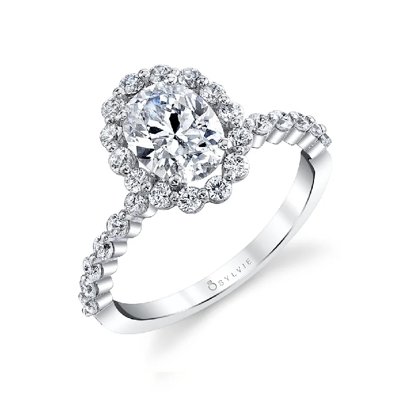 Vintage-inspired rings for retro charm -Sylvie Oval Halo Engagement Ring S1P14-OV