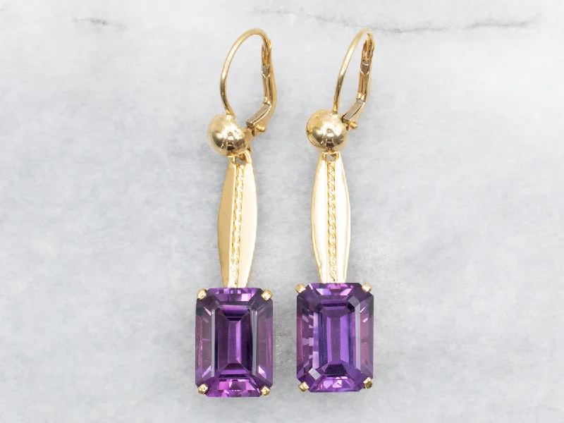 Trendy gemstone earrings for modern fashion -Amethyst Bar Drop Earrings