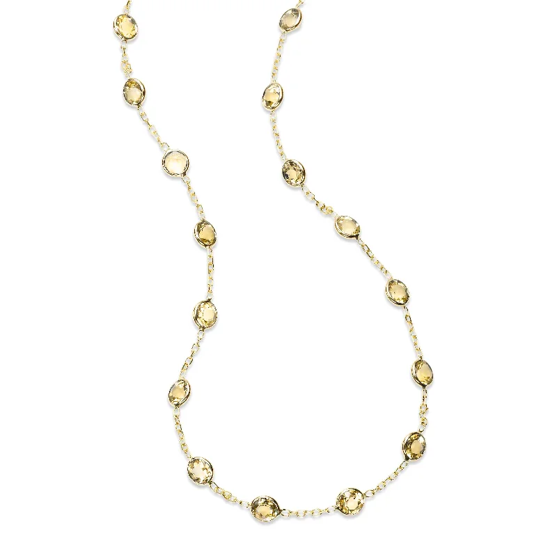 Elegant chain necklaces for effortless style -Bezel Set Citrine Station Necklace, 32 Inches, 14K Yellow Gold