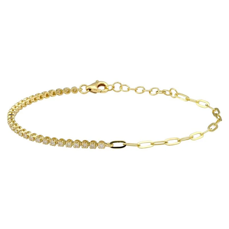 Diamond-studded bracelets-14k Yellow Gold Half Link and Half Diamond Tennis Bracelet