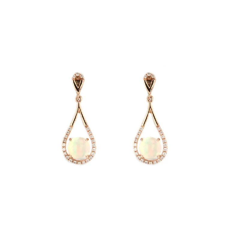 Custom birthstone earrings for personal gifts -Opal & Diamond Drop Earrings