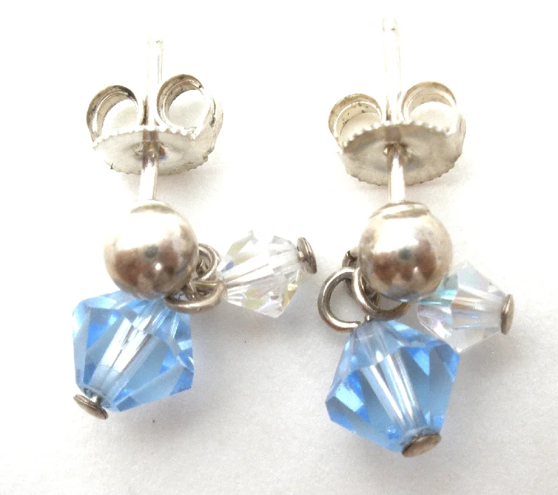 Classic pearl drop earrings for evening wear -Blue Crystal Bead Dangle Earrings Sterling Silver