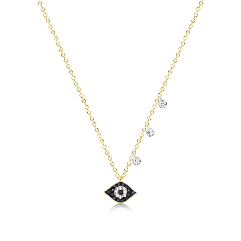 Heart-shaped necklaces for romantic gifts -Sapphire Evil Eye Necklace Diamond Bezel Accents