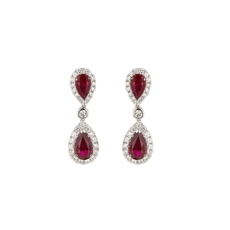 Elegant long earrings with hanging crystals -Ruby & Diamond Drop Earrings