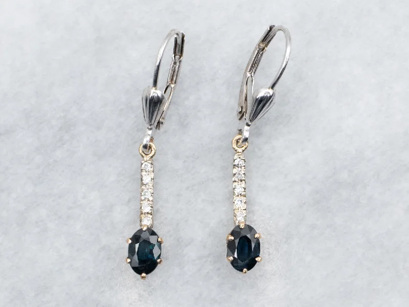 Custom drop earrings for special events -Sapphire and Diamond Drop Earrings