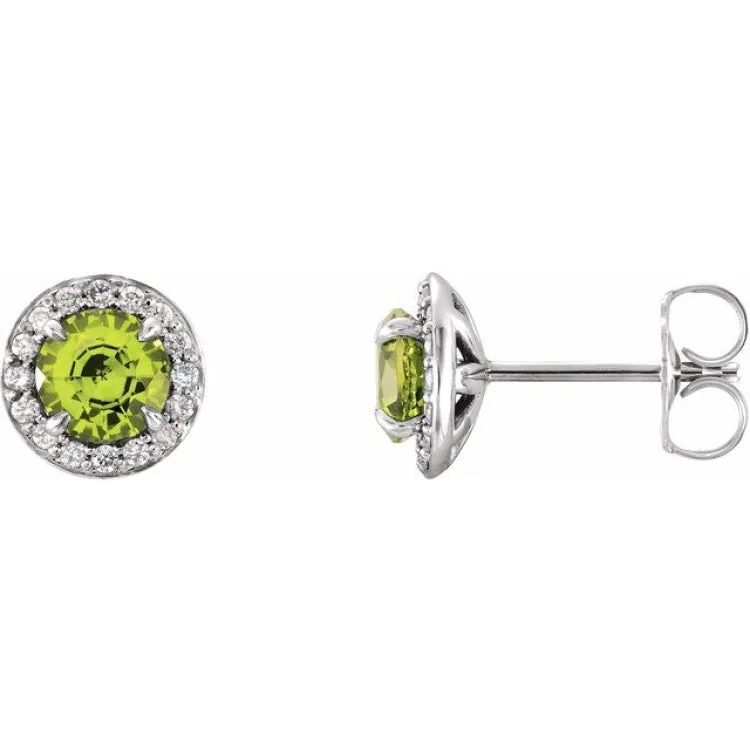 Fashionable silver earrings for casual looks -14K White 4.5 mm Natural Peridot & 1/6 CTW Natural Diamond Earrings