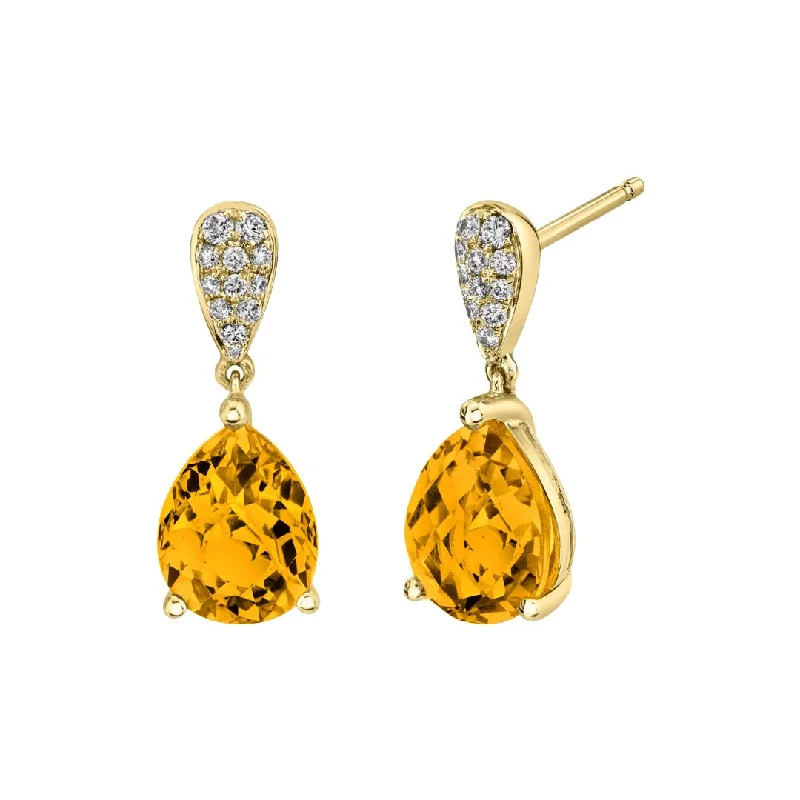 Fashionable drop earrings for evening wear -Citrine & Diamond Drop Earrings