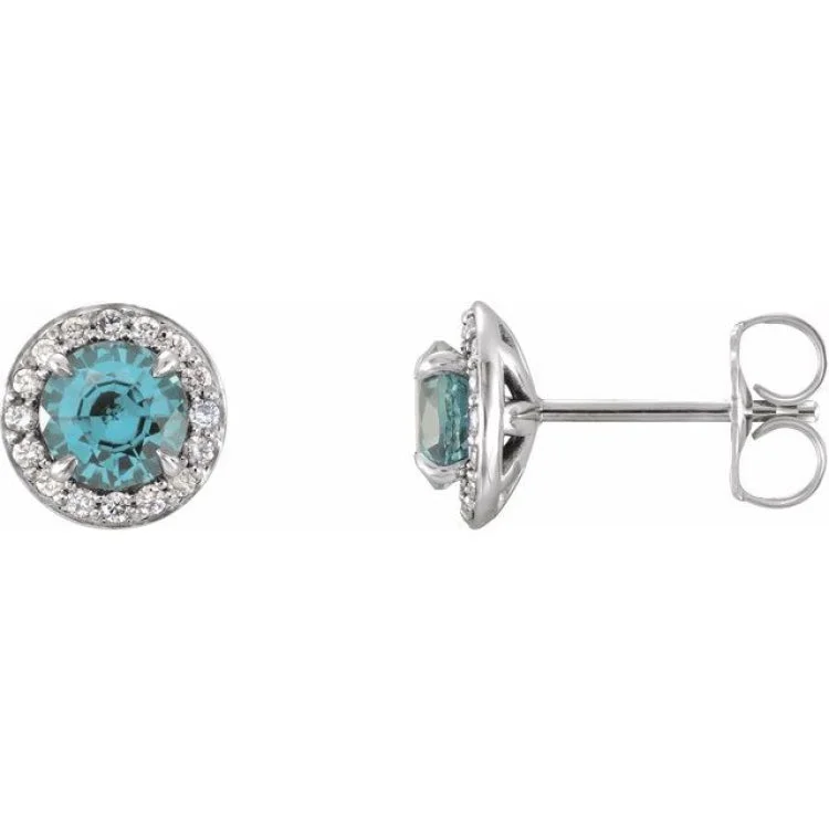 Trendy earrings with mixed metal designs -14K White 3.5 mm Natural Aquamarine & 1/8 CTW Natural Diamond Earrings