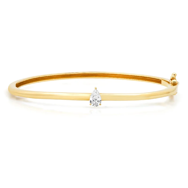 Crystal bracelets-SOLITAIRE PEAR DIAMOND BANGLE, 14kt GOLD