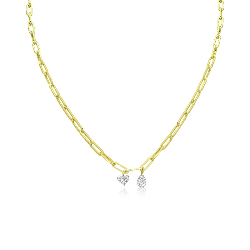 Pearl and diamond necklaces for classic elegance -Chunky Chain Heart and Tear Drop Diamond Charms