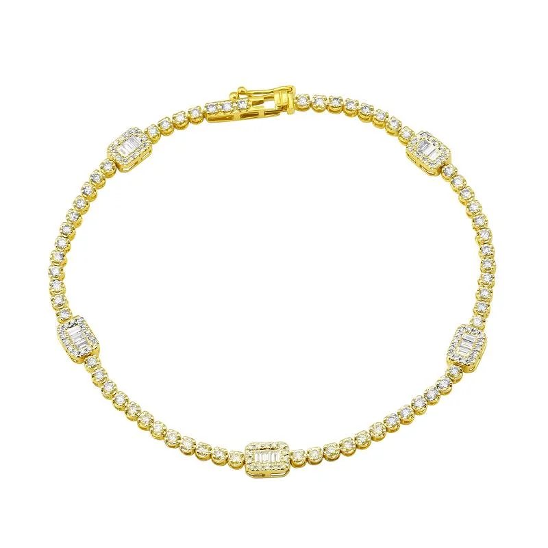 Pearl charm bracelets-14k Yellow Gold Diamond Baguette Station Tennis Bracelet