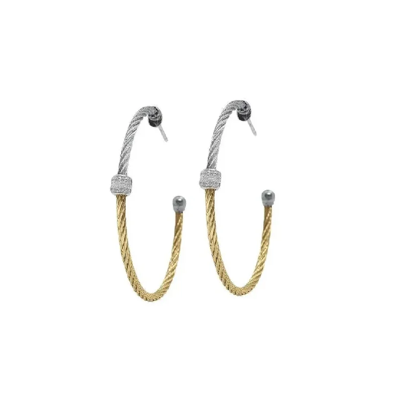 Silver earrings with gemstone accents -Cable Hoop Earrings | M10276589