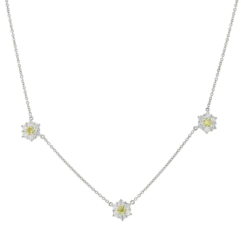 Trendy layered necklaces for modern style -Fiore Fancy Intense Yellow Diamond Flowers Necklace