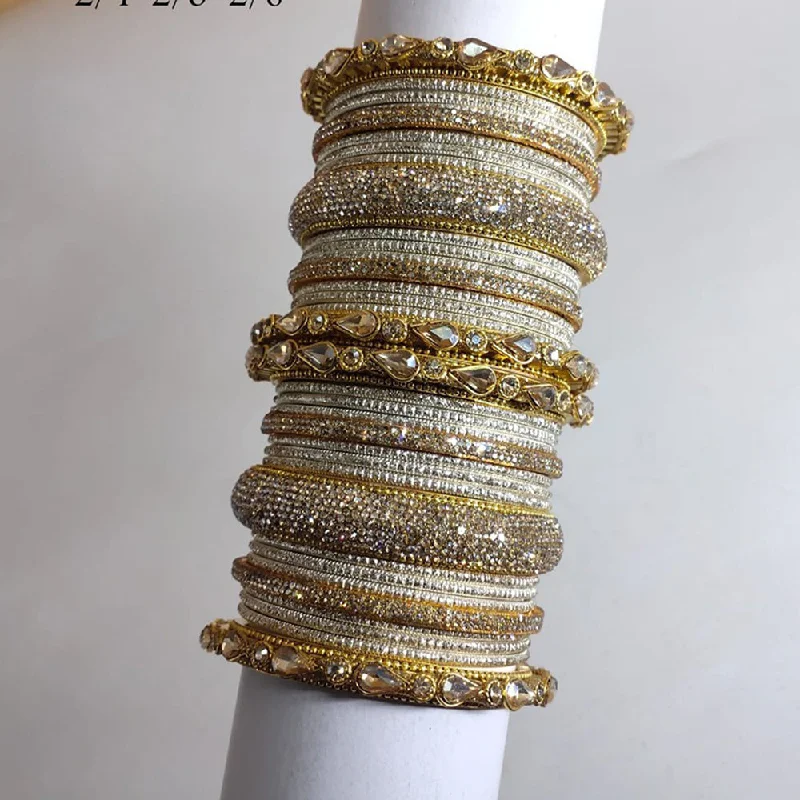 Personalized family tree bangles for sentimental gifts -Akruti Collection Gold Plated Crystal Stone Bangle Set