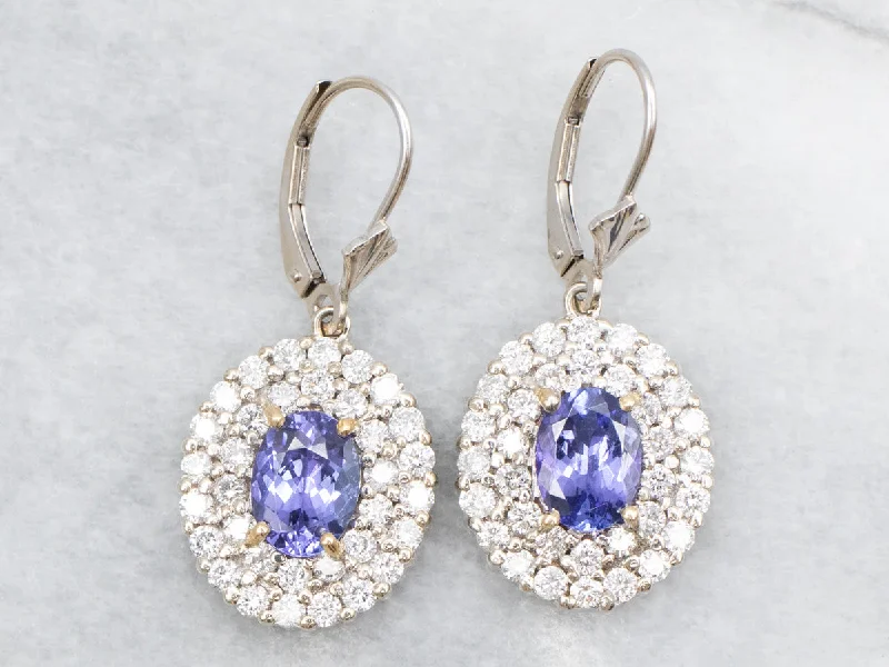 Bohemian earrings with ethnic influences -Luxe Tanzanite and Diamond Halo Drop Earrings