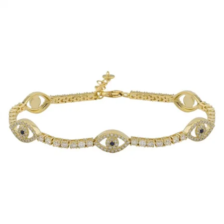 Delicate chain bracelets-14k Yellow Gold Evil Eye & Classic Diamond Tennis Bracelet