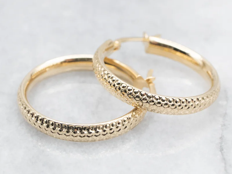 Diamond earrings for special occasions -Gold Textured Hoop Earrings