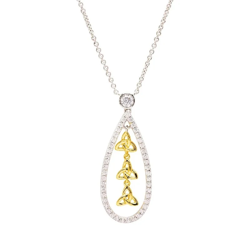 Crystal chain necklaces for elegant fashion -Sterling Silver Gold Plated Celtic Trinity Knot Necklace with Chain SP2440