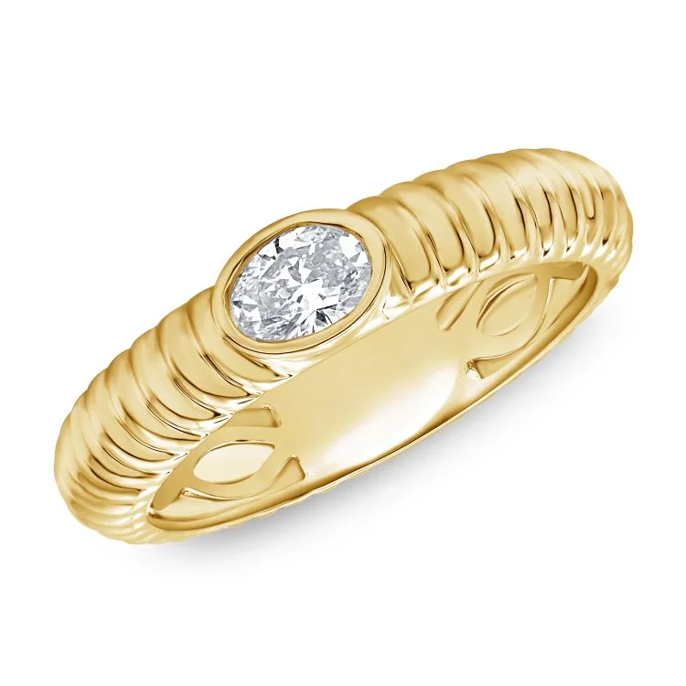 Silver stacking rings for a trendy look -14K Yellow Gold Oval Diamond Bezel Cable Ring