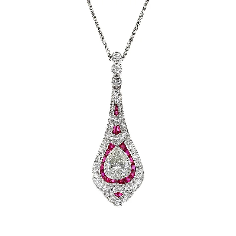 Silver necklaces with delicate pendants -Platinum Diamond and Ruby Pendant Necklace