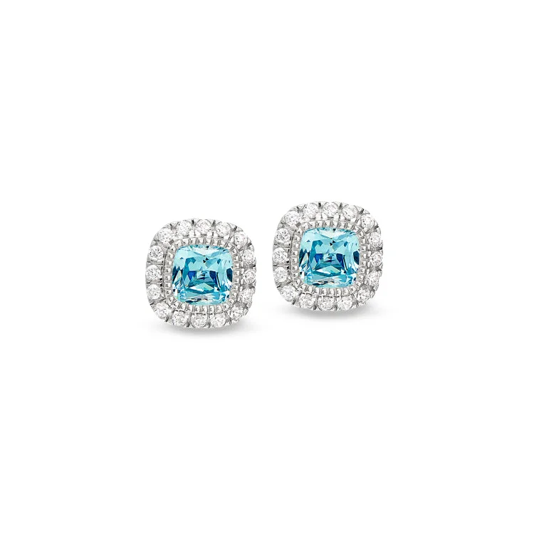 Retro-inspired earrings with vintage designs -Platinum Finish Sterling Silver Micropave Simulated Aqua Marine Earrings with Simulated Diamonds