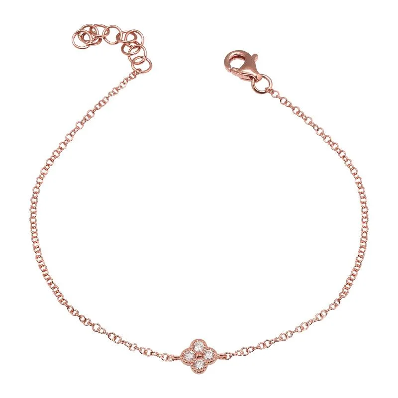 Adjustable fashion bracelets-14K Rose Gold Diamond Clover Bracelet