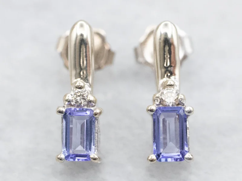 Elegant crystal earrings for formal events -White Gold Tanzanite Earrings with Diamond Accents