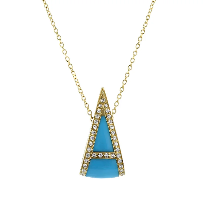 Fashionable crystal chain necklaces for everyday wear -Necklace in Yellow Gold with Diamonds and Turquoise