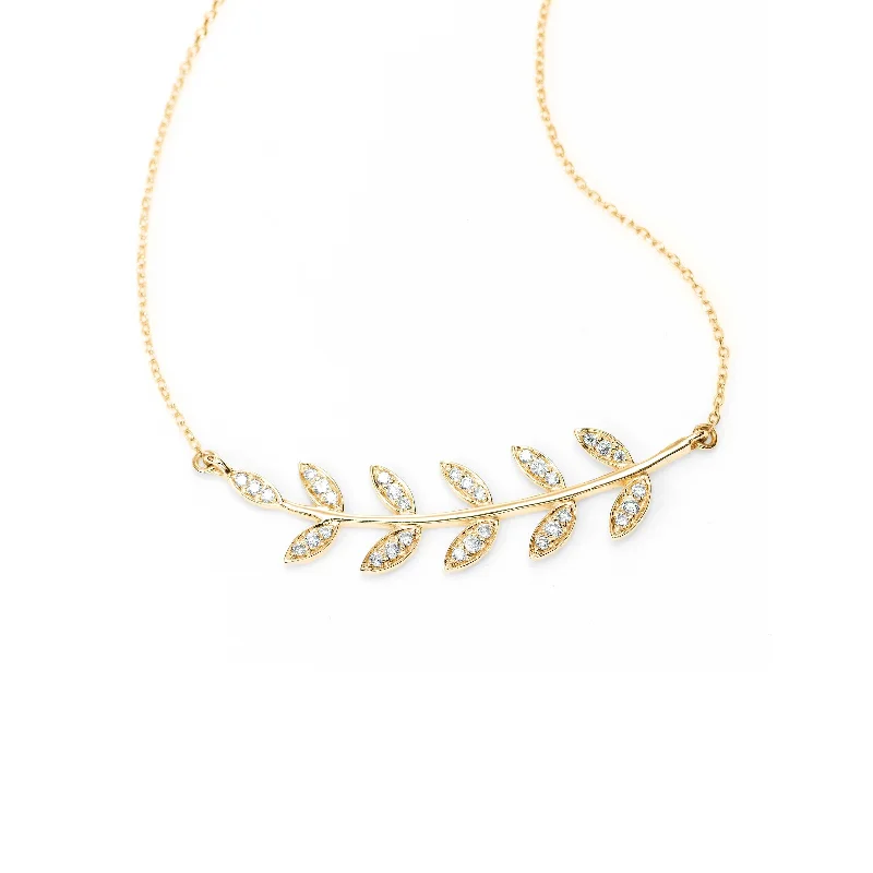 Custom gemstone bar necklaces for modern style -Diamond Branch Necklace, 14K Yellow Gold