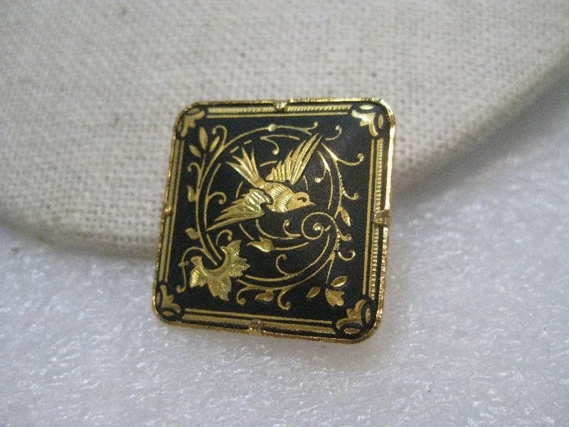 Opal gemstone brooch-Vintage Damascene Soaring Bird Brooch, Square 1"