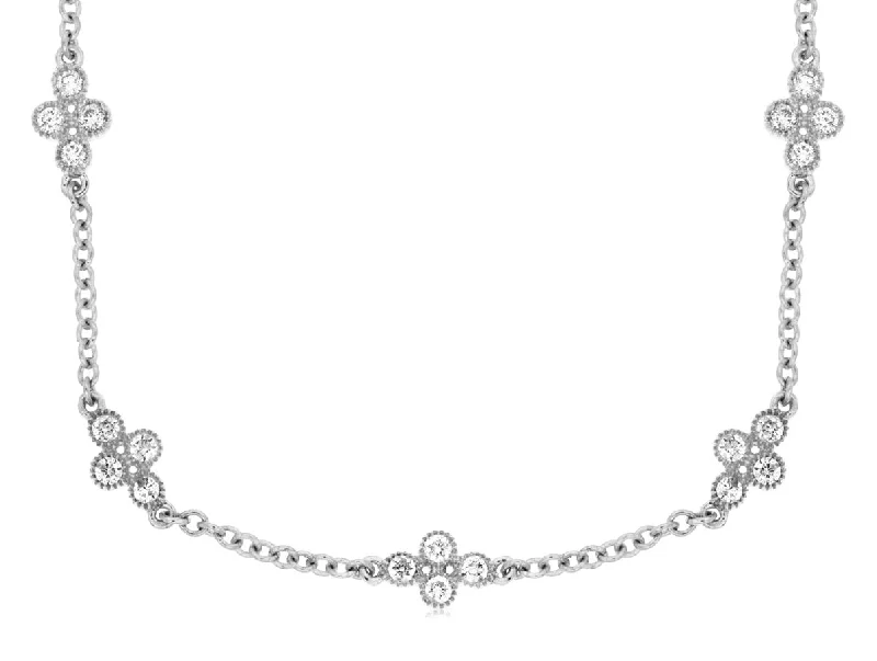 Handcrafted necklaces with unique designs -White Gold Motif Diamond Station Necklace