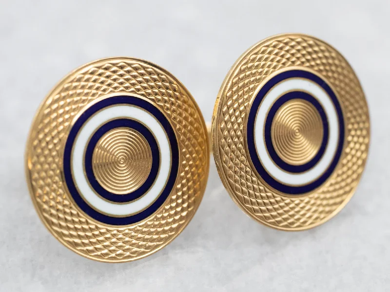 Boho-style earrings with earthy elements -Yellow Gold Black and White Enamel Circle Stud Earrings