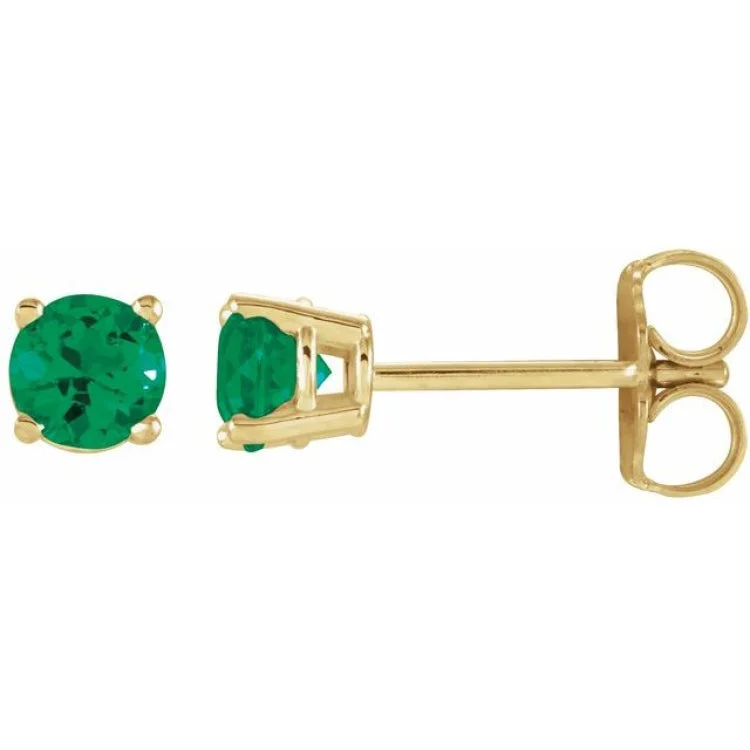 Vintage-inspired earrings with floral designs -14K Yellow 4 mm Lab-Grown Emerald Stud Earrings