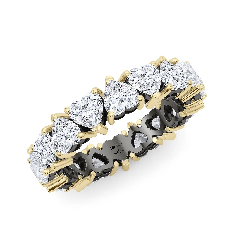 Elegant wedding bands with intricate details -Mixed Metal Heart Shape Eternity Band