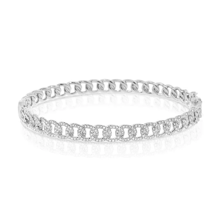 DIY bracelet kits-14K White Gold Diamond Curb Link Bangle