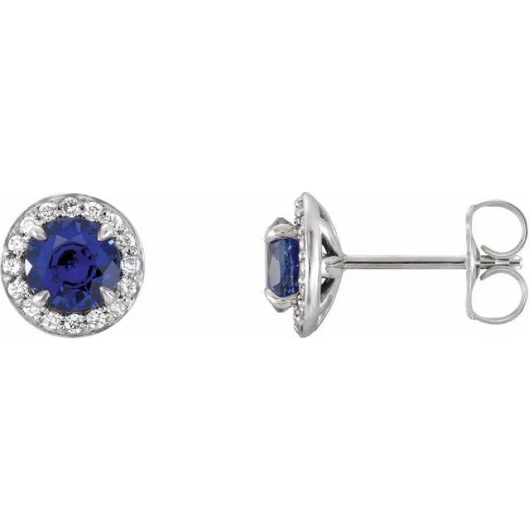 Colorful gemstone earrings for festival fashion -14K White 3.5 mm Natural Blue Sapphire & 1/8 CTW Natural Diamond Earrings