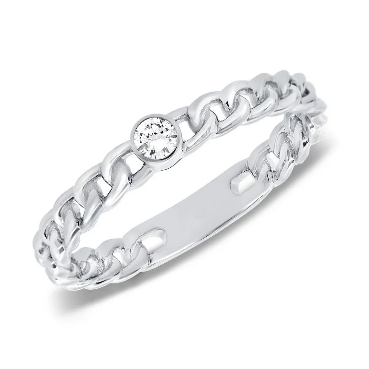 Gold engagement rings for luxurious proposals -14K White Gold Diamond Chain Link Ring