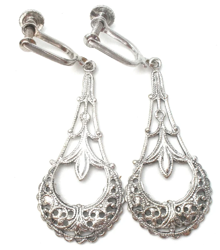 Sparkling earrings with cubic zirconia stones -Silver Dangle Screwback Earrings Vintage