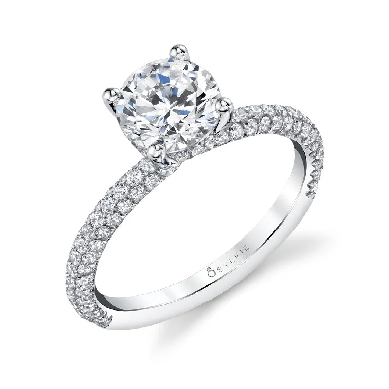 Unique gemstone signet rings for personalized flair -Sylvie Solitaire Engagement Ring With Pave Diamonds S1633