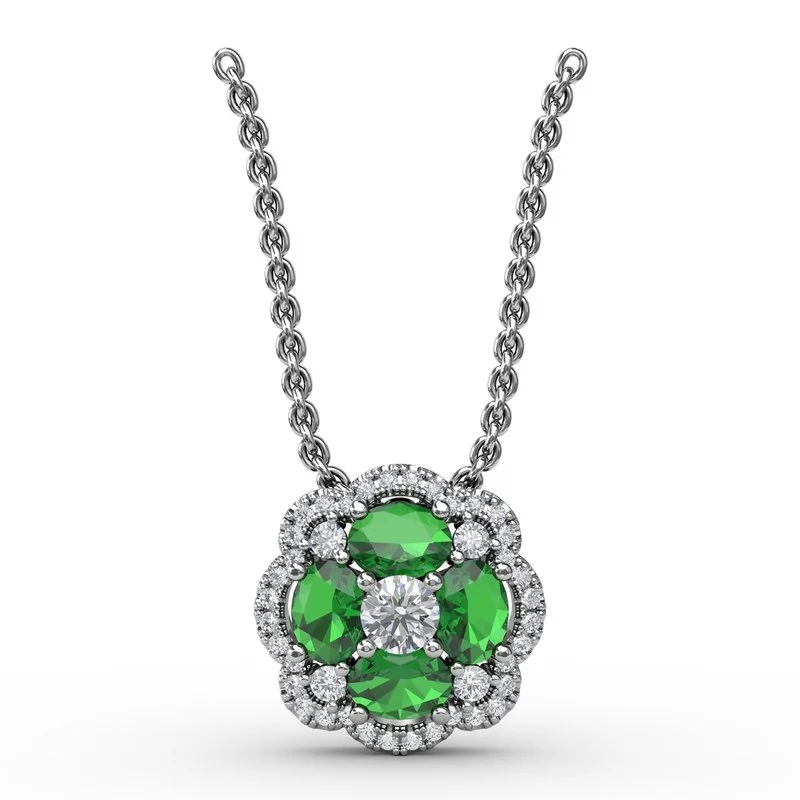 Unique sterling silver necklaces for modern elegance -FANA Emerald and Diamond Cluster Pendant P1574E