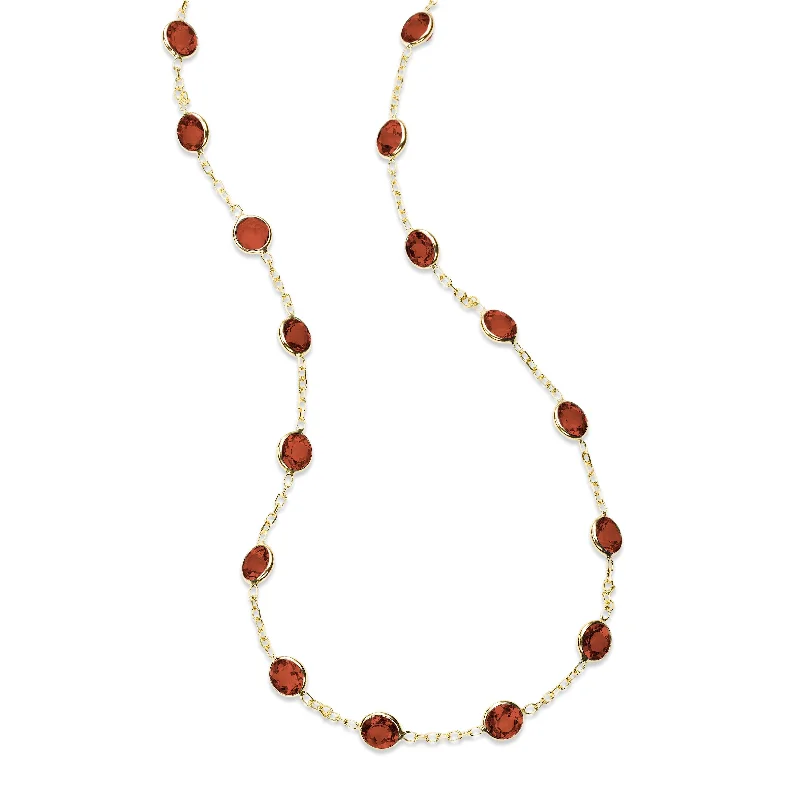 Trendy choker necklaces for modern fashion -Bezel Set Garnet Station Necklace, 18 Inches, 14K Yellow Gold