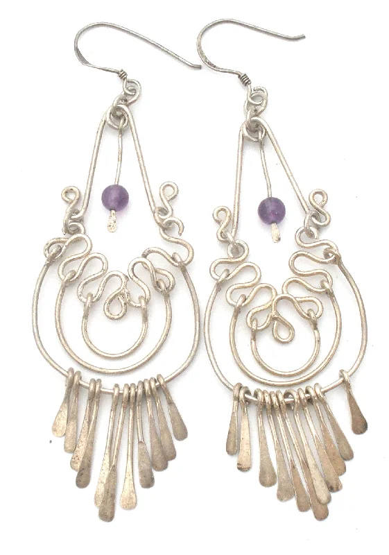 Custom-made earrings for personalized gifts -Sterling Silver Long Chandelier Earrings Vintage