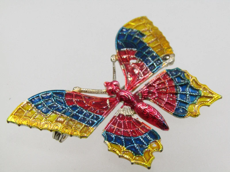 Modern gemstone brooch-Vintage Enameled Butterfly Brooch, Signed Czechoslovakia, 2"