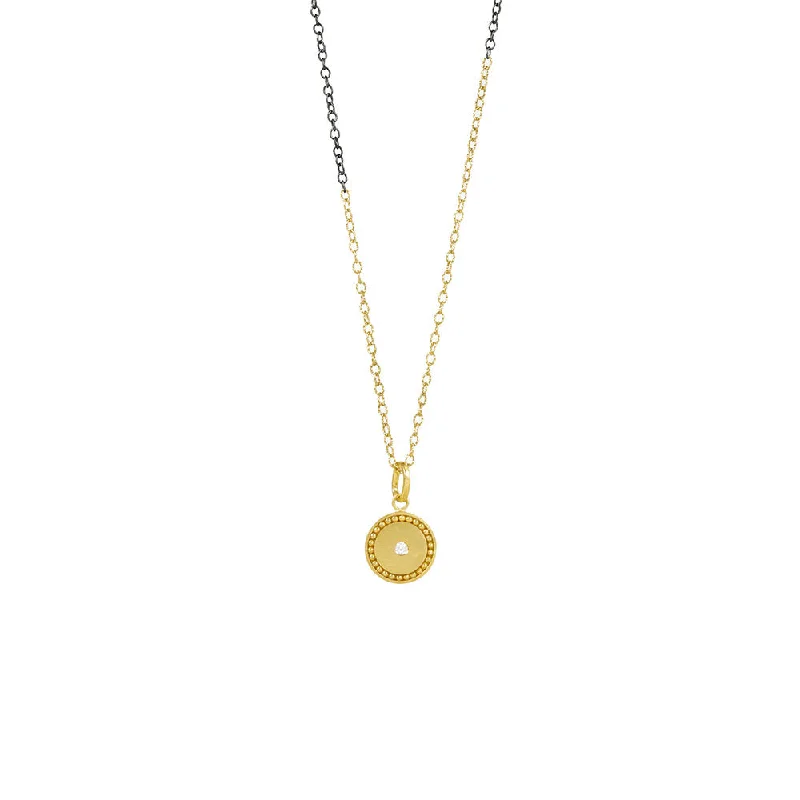 Classic pearl and diamond necklaces for luxury looks -14 Karat Yellow Gold ZAN Disc Pendant with Single Diamond