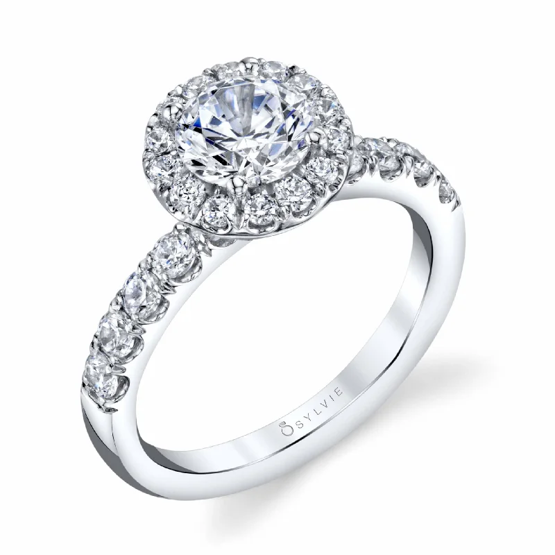 Vintage-style rings with antique details -Sylvie Halo Engagement Ring SBUP-76