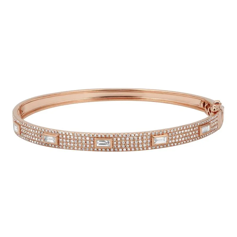 Minimalist bracelets-14K Rose Gold Diamond Bangle with Baguette Accents