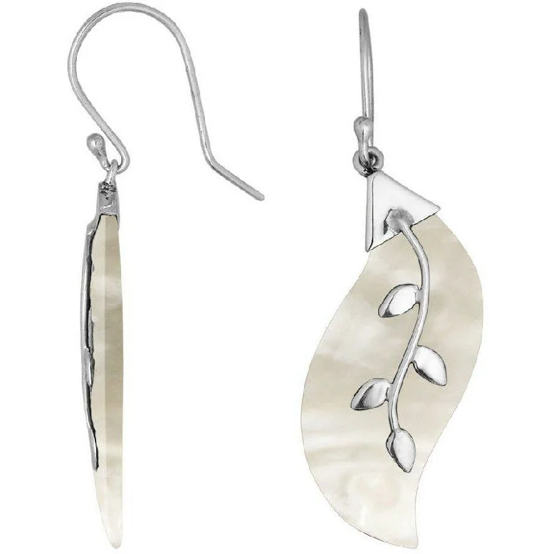 Custom gemstone earrings for unique style -Swirl Leaf Mother of Pearl Earrings