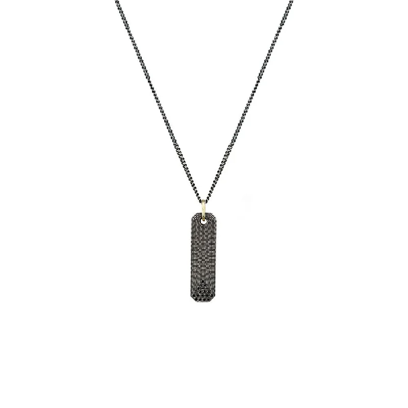 Luxury emerald necklaces for a sophisticated touch -Sterling Silver Black Rhodium NEIL Bar Pendant with Black diamonds