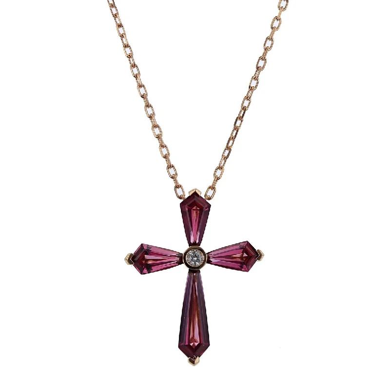 Luxury gold necklaces for exclusive fashion -Pink Garnet and Diamond Cross Pendant Necklace