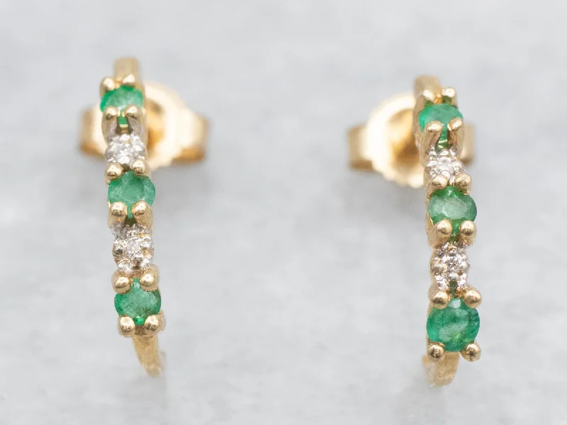 Unique gemstone earrings for luxury collections -Emerald and Diamond J Hoop Earrings